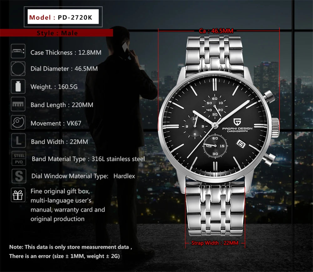 2026 New PAGANI DESIGN Brand Luxury Watches For Men Automatic Date Watch Waterproof Chronograph VK67 Movement Relogio Masculino