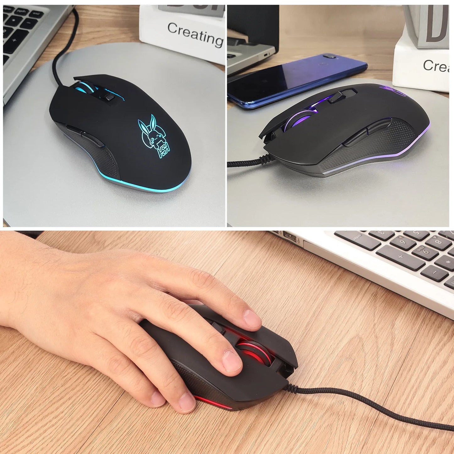 USB-C Wired Gaming Mouse with RGB Backlight, 2400 DPI Silent Computer Mouse for Type-C Laptop, Ergonomic USB-C Gaming Mouse for PC & Notebook