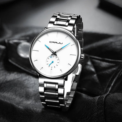 Orologio da uomo CRRJU – Orologio da polso in acciaio inossidabile, stile casual e lussuoso, impermeabile, orologio sportivo al quarzo da uomo