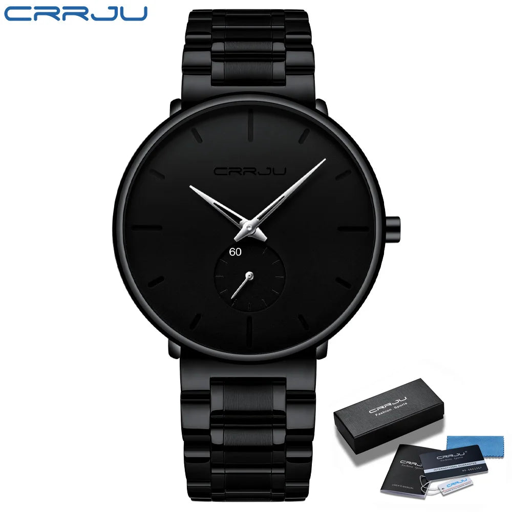 Orologio da uomo CRRJU – Orologio da polso in acciaio inossidabile, stile casual e lussuoso, impermeabile, orologio sportivo al quarzo da uomo