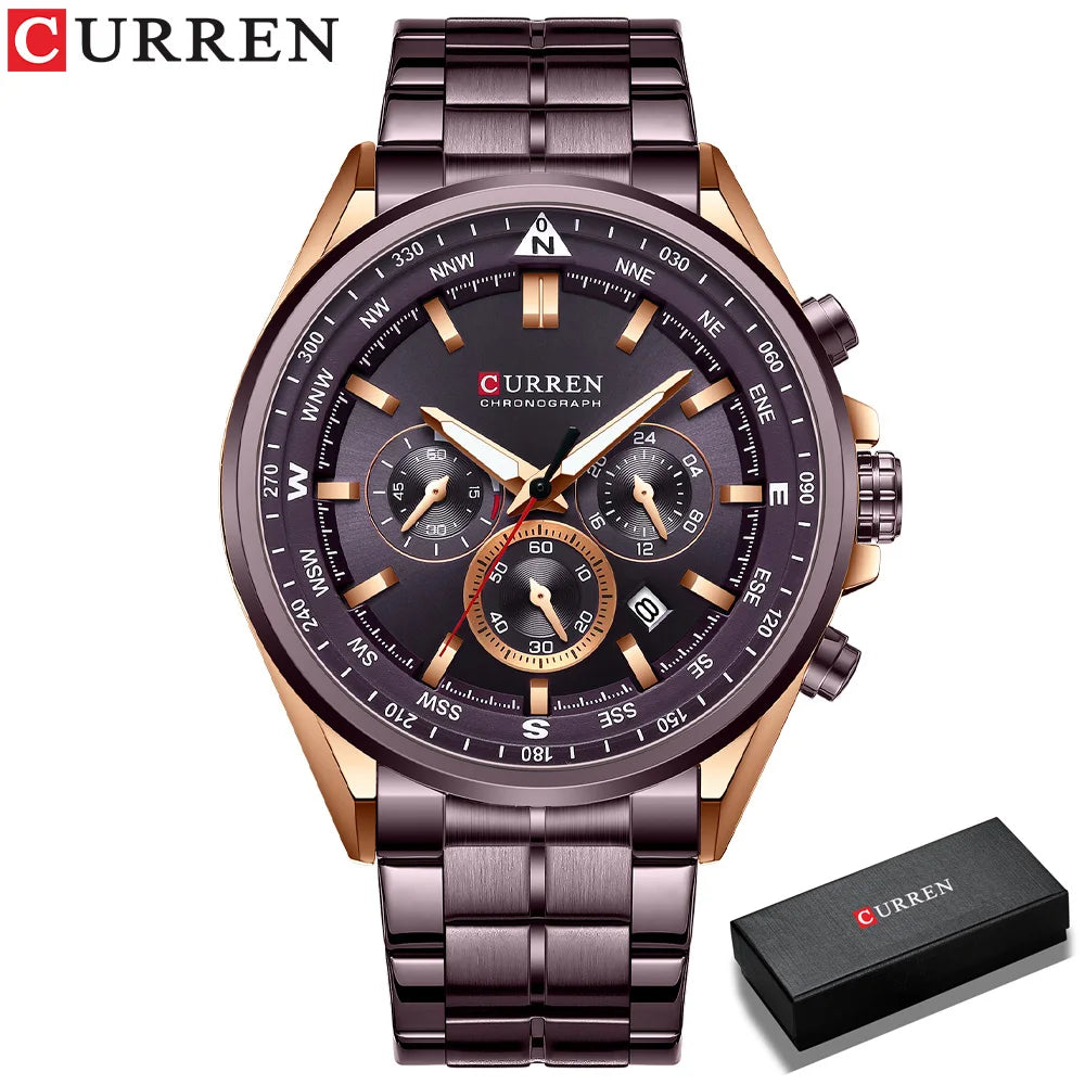 Orologio da uomo CURREN – Orologio di tendenza di un marchio prestigioso, modello di lusso, impermeabile, in acciaio, stile sportivo, cronografo al quarzo
