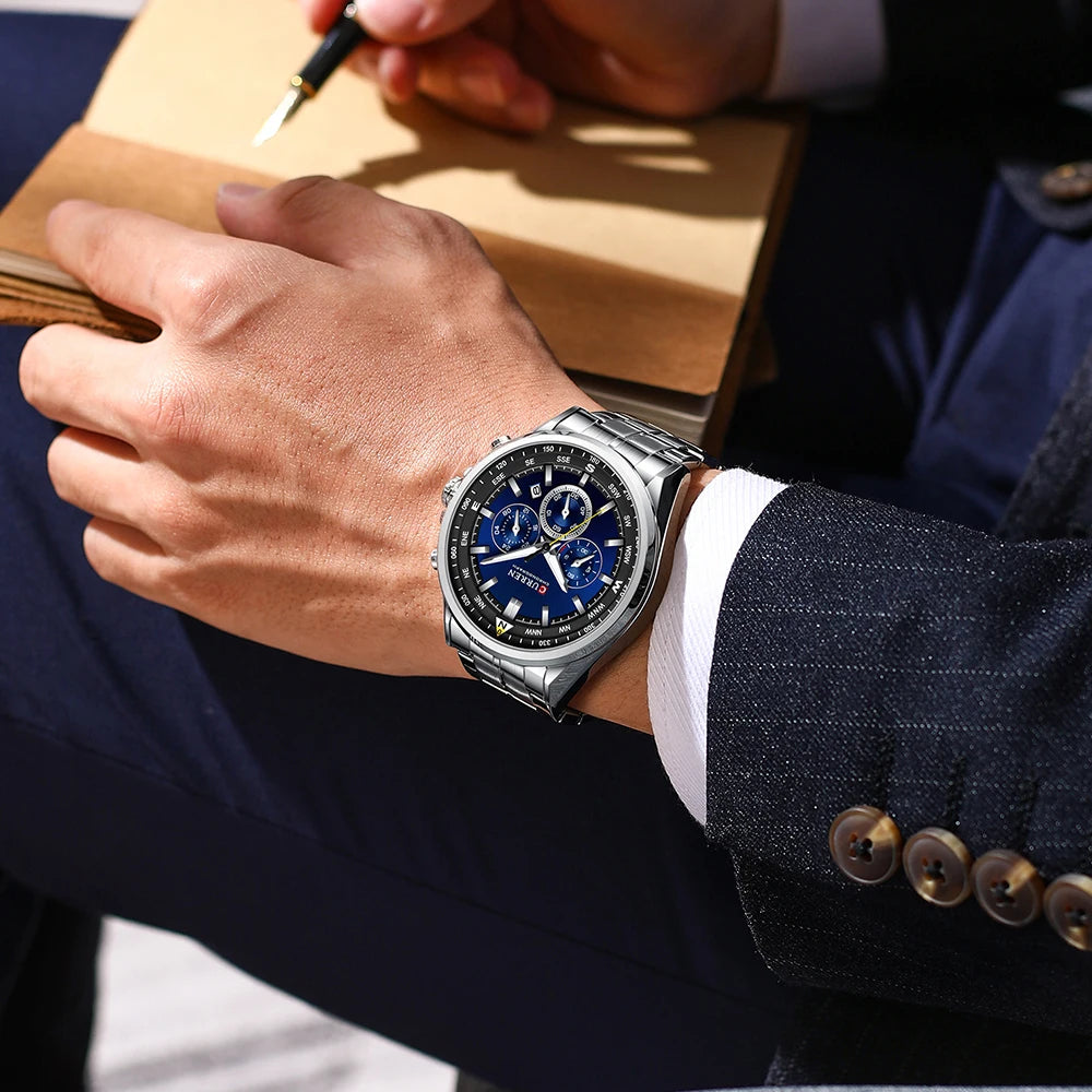 Orologio da uomo CURREN – Orologio di tendenza di un marchio prestigioso, modello di lusso, impermeabile, in acciaio, stile sportivo, cronografo al quarzo