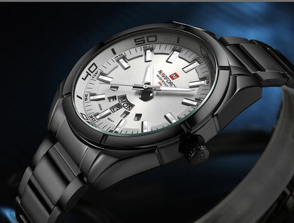 Orologio da uomo NAVIFORCE, interamente in acciaio, impermeabile, stile casual, movimento al quarzo con datario – Orologio da polso di lusso da uomo, di un marchio di primo piano.