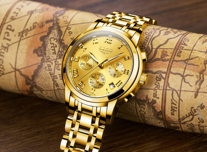 Orologio da uomo LIGE – Cronografo di lusso, stile sportivo casual, impermeabile, interamente in acciaio, movimento al quarzo