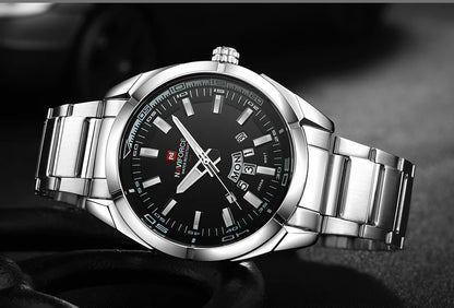 Orologio da uomo NAVIFORCE, interamente in acciaio, impermeabile, stile casual, movimento al quarzo con datario – Orologio da polso di lusso da uomo, di un marchio di primo piano.
