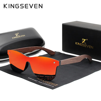 KINGSEVEN Gafas de sol de lujo de madera de nogal, polarizadas, de diseño de marca, sin montura y con cristales espejados, cuadradas, para mujer y hombre