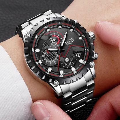 LIGE Herrenuhr – Trendige Quarzuhr, Luxusmarke, komplett aus Edelstahl, professioneller Stil, wasserdicht und sportlich – Lieferung inklusive Box
