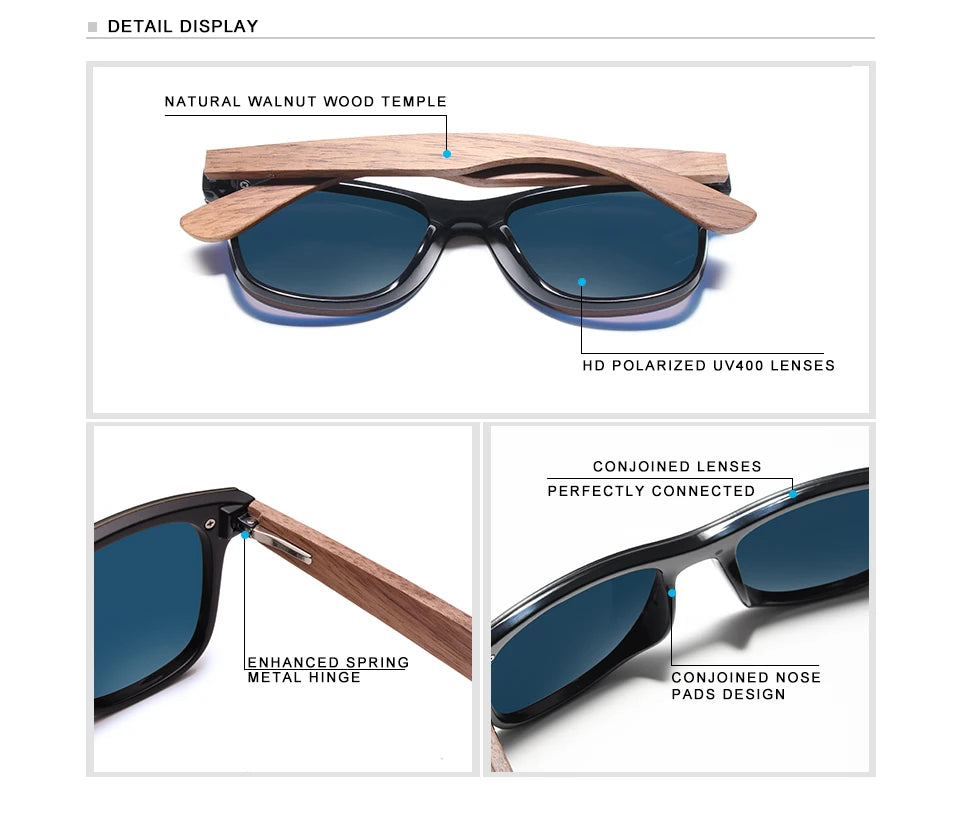 KINGSEVEN Gafas de sol de lujo de madera de nogal, polarizadas, de diseño de marca, sin montura y con cristales espejados, cuadradas, para mujer y hombre