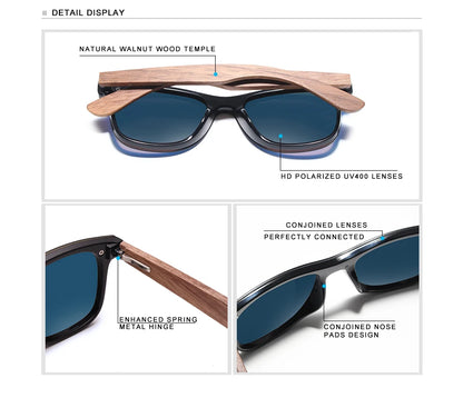 KINGSEVEN Gafas de sol de lujo de madera de nogal, polarizadas, de diseño de marca, sin montura y con cristales espejados, cuadradas, para mujer y hombre