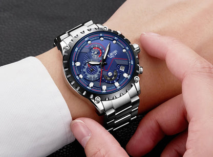 LIGE Herrenuhr – Trendige Quarzuhr, Luxusmarke, komplett aus Edelstahl, professioneller Stil, wasserdicht und sportlich – Lieferung inklusive Box