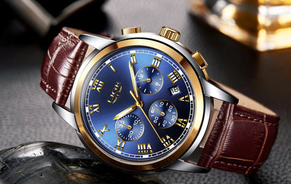 Orologio da uomo LIGE – Cronografo di lusso, stile sportivo casual, impermeabile, interamente in acciaio, movimento al quarzo