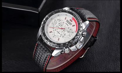 Relógio de pulso analógico de quartzo para homem MEGIR – Relógio de luxo à prova de água com bracelete em pele, estilo descontraído, modelo 1010 (preto)