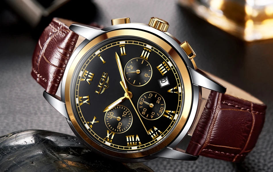Orologio da uomo LIGE – Cronografo di lusso, stile sportivo casual, impermeabile, interamente in acciaio, movimento al quarzo