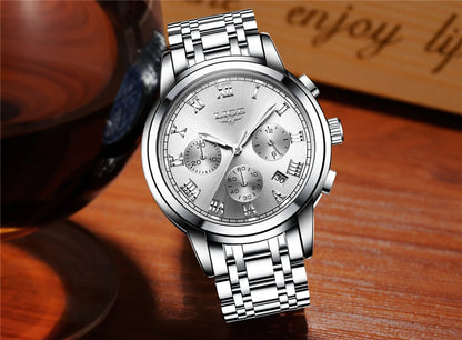 Orologio da uomo LIGE – Cronografo di lusso, stile sportivo casual, impermeabile, interamente in acciaio, movimento al quarzo