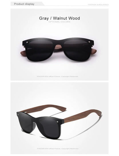 KINGSEVEN Gafas de sol de lujo de madera de nogal, polarizadas, de diseño de marca, sin montura y con cristales espejados, cuadradas, para mujer y hombre