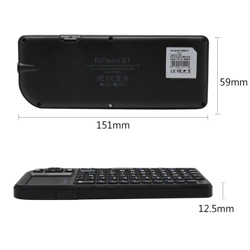 Rii X1 2.4GHz Black Mini Wireless Keyboard US/RU/ES/FR Air Mouse With Touchpad Remote Control For Android TV Box/PC/Laptop