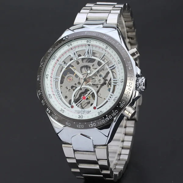 WINNER Montres pour homme en or Montre mécanique automatique Montre-bracelet squelette pour homme Bracelet en acier inoxydable Marque de luxe Design sportif