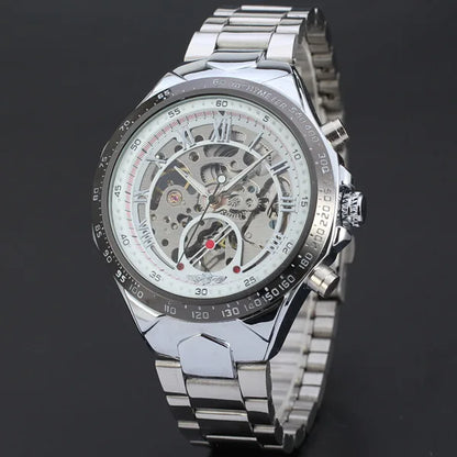 WINNER Montres pour homme en or Montre mécanique automatique Montre-bracelet squelette pour homme Bracelet en acier inoxydable Marque de luxe Design sportif
