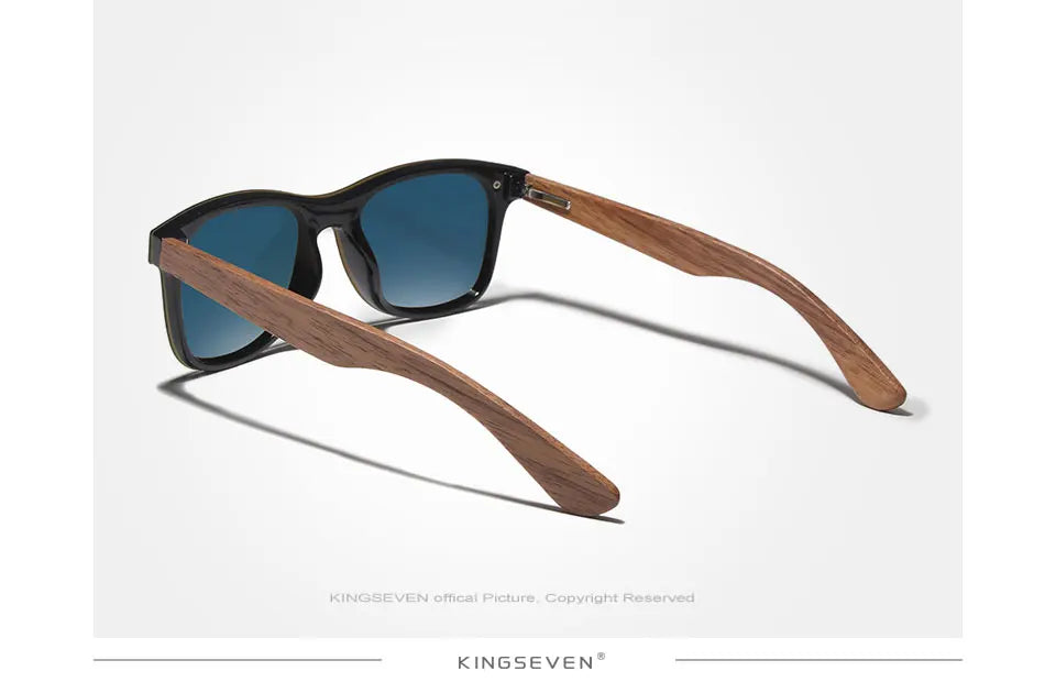 KINGSEVEN Gafas de sol de lujo de madera de nogal, polarizadas, de diseño de marca, sin montura y con cristales espejados, cuadradas, para mujer y hombre