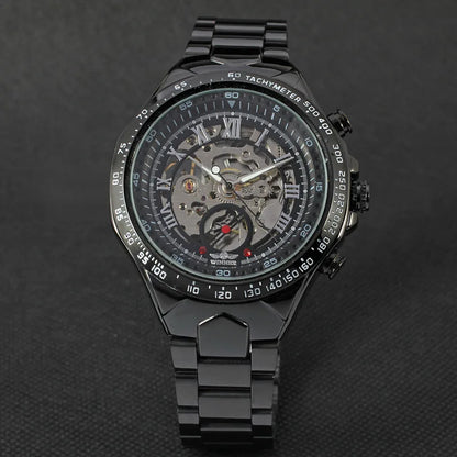 WINNER Montres pour homme en or Montre mécanique automatique Montre-bracelet squelette pour homme Bracelet en acier inoxydable Marque de luxe Design sportif
