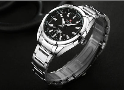 Orologio da uomo NAVIFORCE, interamente in acciaio, impermeabile, stile casual, movimento al quarzo con datario – Orologio da polso di lusso da uomo, di un marchio di primo piano.