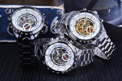 Orologio da uomo Winner – Design sportivo, lunetta lavorata, stile di tendenza, marchio di prestigio, orologio automatico con meccanismo a vista (scheletrato)