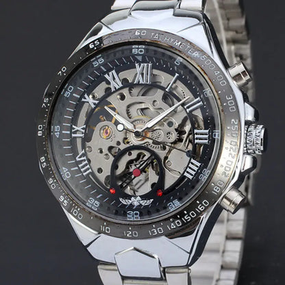 WINNER Montres pour homme en or Montre mécanique automatique Montre-bracelet squelette pour homme Bracelet en acier inoxydable Marque de luxe Design sportif