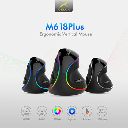 Delux M618 PLUS Vertical Mouse Gaming Wired Ergonomics Mice Wireless 6 Buttons 4000 DPI Optical Right Hand For PC Laptop