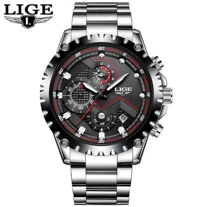 LIGE Herrenuhr – Trendige Quarzuhr, Luxusmarke, komplett aus Edelstahl, professioneller Stil, wasserdicht und sportlich – Lieferung inklusive Box