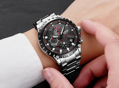 LIGE Herrenuhr – Trendige Quarzuhr, Luxusmarke, komplett aus Edelstahl, professioneller Stil, wasserdicht und sportlich – Lieferung inklusive Box