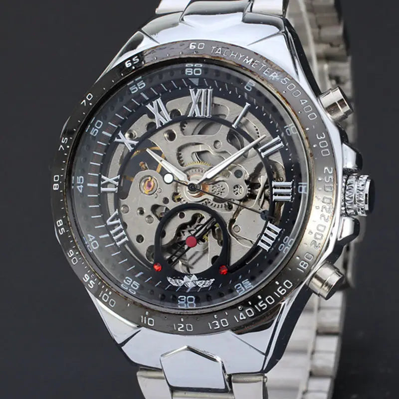 WINNER Montres pour homme en or Montre mécanique automatique Montre-bracelet squelette pour homme Bracelet en acier inoxydable Marque de luxe Design sportif