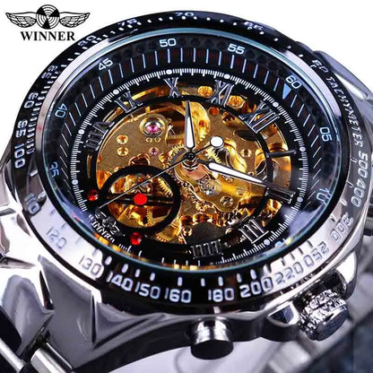Orologio da uomo Winner – Design sportivo, lunetta lavorata, stile di tendenza, marchio di prestigio, orologio automatico con meccanismo a vista (scheletrato)