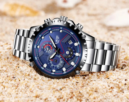 LIGE Herrenuhr – Trendige Quarzuhr, Luxusmarke, komplett aus Edelstahl, professioneller Stil, wasserdicht und sportlich – Lieferung inklusive Box