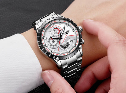 LIGE Herrenuhr – Trendige Quarzuhr, Luxusmarke, komplett aus Edelstahl, professioneller Stil, wasserdicht und sportlich – Lieferung inklusive Box