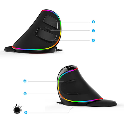 Delux M618 PLUS Vertical Mouse Gaming Wired Ergonomics Mice Wireless 6 Buttons 4000 DPI Optical Right Hand For PC Laptop