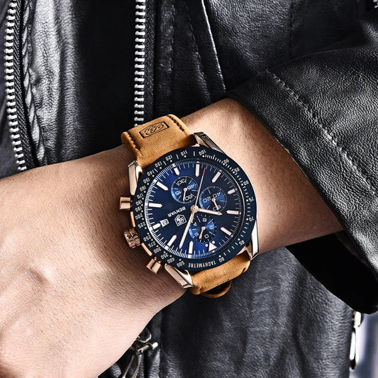 Orologi di lusso da uomo BENYAR – Orologi da polso al quarzo con cinturino in pelle, impermeabili fino a 30 m, stile sportivo.