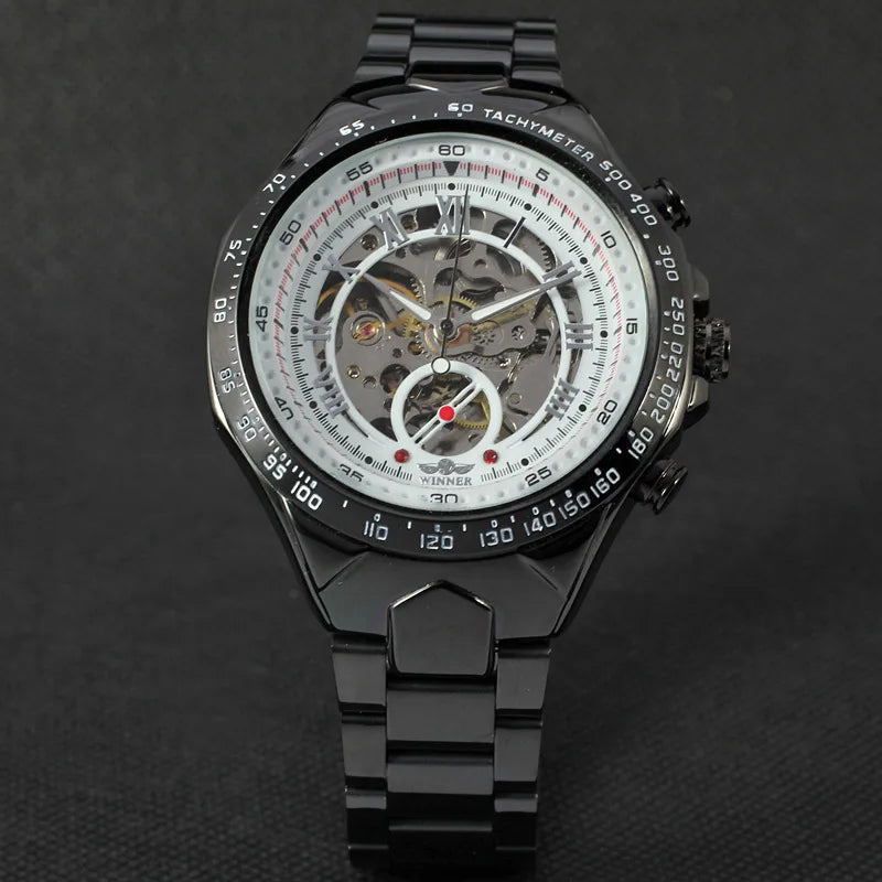 WINNER Montres pour homme en or Montre mécanique automatique Montre-bracelet squelette pour homme Bracelet en acier inoxydable Marque de luxe Design sportif