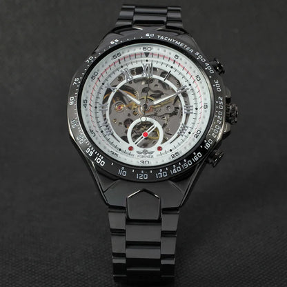 WINNER Montres pour homme en or Montre mécanique automatique Montre-bracelet squelette pour homme Bracelet en acier inoxydable Marque de luxe Design sportif