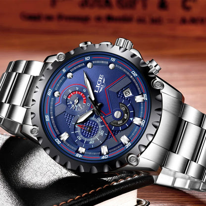 LIGE Herrenuhr – Trendige Quarzuhr, Luxusmarke, komplett aus Edelstahl, professioneller Stil, wasserdicht und sportlich – Lieferung inklusive Box