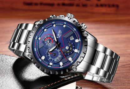 LIGE Herrenuhr – Trendige Quarzuhr, Luxusmarke, komplett aus Edelstahl, professioneller Stil, wasserdicht und sportlich – Lieferung inklusive Box