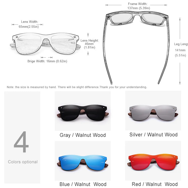 KINGSEVEN Gafas de sol de lujo de madera de nogal, polarizadas, de diseño de marca, sin montura y con cristales espejados, cuadradas, para mujer y hombre