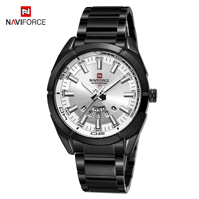 Orologio da uomo NAVIFORCE, interamente in acciaio, impermeabile, stile casual, movimento al quarzo con datario – Orologio da polso di lusso da uomo, di un marchio di primo piano.