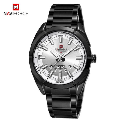 Orologio da uomo NAVIFORCE, interamente in acciaio, impermeabile, stile casual, movimento al quarzo con datario – Orologio da polso di lusso da uomo, di un marchio di primo piano.