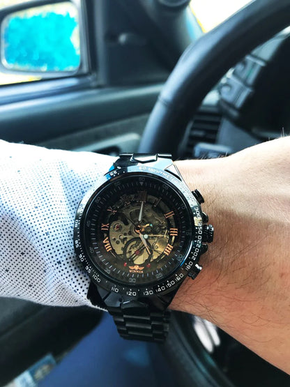 Orologio da uomo Winner – Design sportivo, lunetta lavorata, stile di tendenza, marchio di prestigio, orologio automatico con meccanismo a vista (scheletrato)