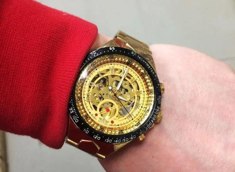 Orologio da uomo Winner – Design sportivo, lunetta lavorata, stile di tendenza, marchio di prestigio, orologio automatico con meccanismo a vista (scheletrato)