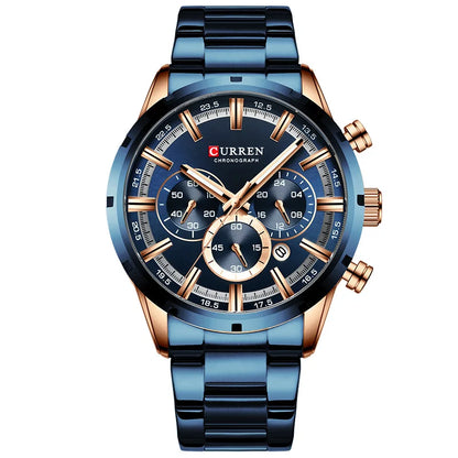 Orologio da uomo CURREN – Cronografo sportivo di lusso, movimento al quarzo, interamente in acciaio, impermeabile