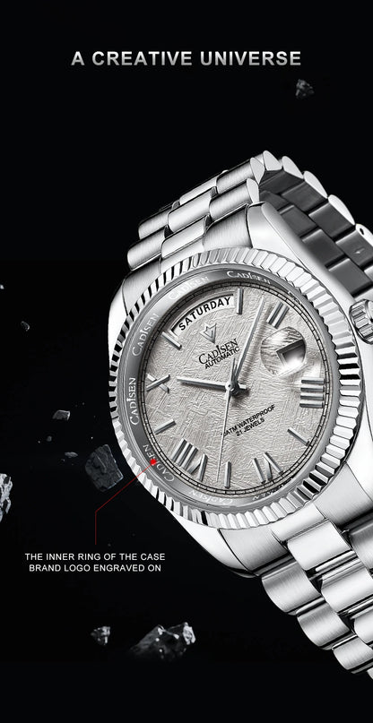 NEW 2025 CADISEN Men's Mechanical Watches Luxury Meteorite Dial Automatic Watch For Men Week 100M Japan MIYOTA 8285 Clock Man