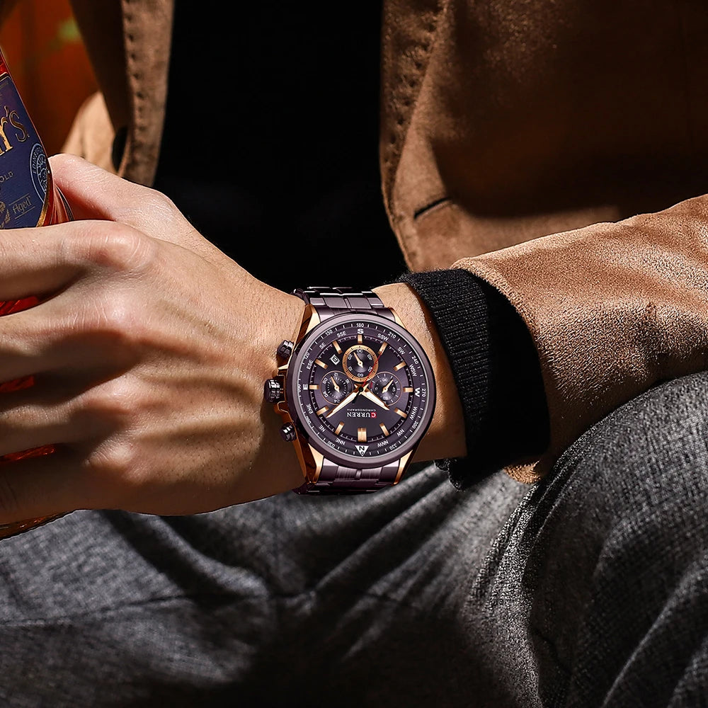 Orologio da uomo CURREN – Orologio di tendenza di un marchio prestigioso, modello di lusso, impermeabile, in acciaio, stile sportivo, cronografo al quarzo