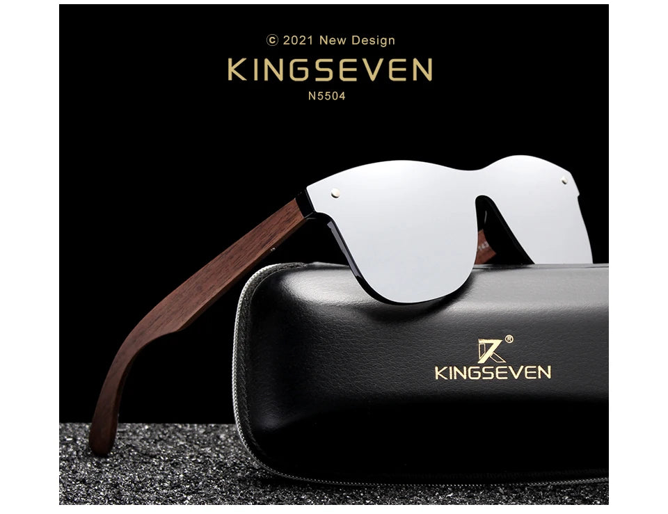 KINGSEVEN Gafas de sol de lujo de madera de nogal, polarizadas, de diseño de marca, sin montura y con cristales espejados, cuadradas, para mujer y hombre