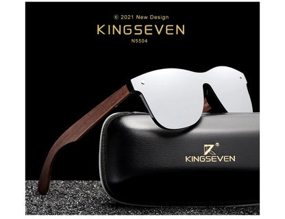 KINGSEVEN Gafas de sol de lujo de madera de nogal, polarizadas, de diseño de marca, sin montura y con cristales espejados, cuadradas, para mujer y hombre